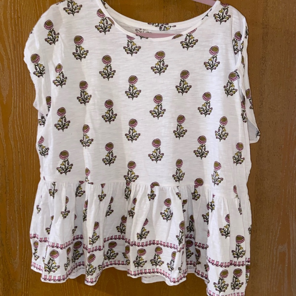 LOFT White Floral Short Sleeve Top